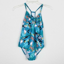 Girl s Speedo Blue Parrot Print One Piece Swimsuit Size L