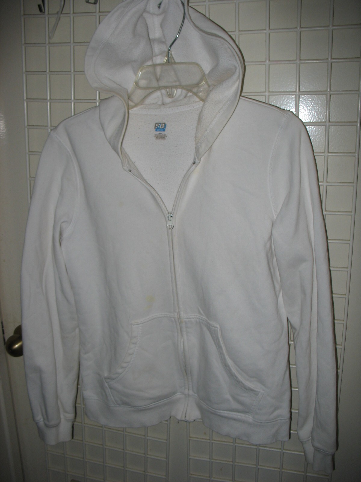 SJB ACTIVE SMALL WHITE FLEECE LINED ZIP FRONT HOODED SWEATSHIRT