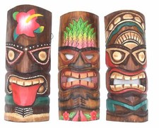 3 Maschere Parete Tiki 30cm 3 IN Hawaii Maui Look da - Nuovo