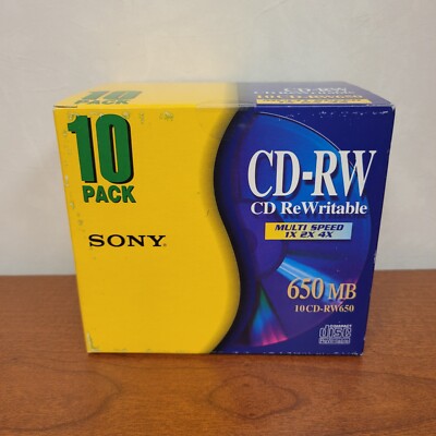 Brand New 10 Pack Sony CD-RW650 Rewritable CDs 650 MB Multi Speed