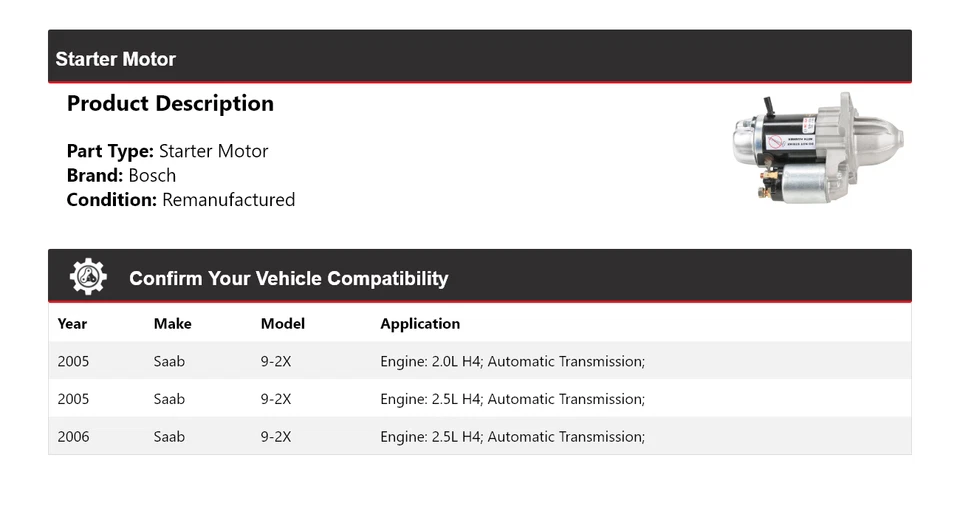 Arrancador Bosch Saab 9-2X 2005-2006 (remanufacturado) Foto 2 de 4