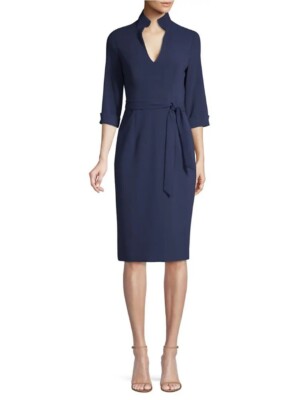 NEW BLACK HALO Madeline Sheath 3/4 SLEEVE DRESS SIZE $390 NAVY