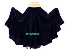 Navy Blue Cotton Gypsy 4 Tiered 10 Yard Skirt Belly Dance Flamenco Tribal Jupe