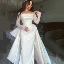 Fashion White Mermaid Wedding Dresses Long Sleeve Lace Off Shoulder Bridal Gowns