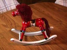 WOOD ROCKY ROCKING HORSE YARN TAIL  MANE CHRISTMAS LOOK 10 1/2" by 10 1/2"