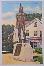 Statue of Massasoit Native American Chief Massasoit Linen Postcard 4663