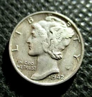 OLD SILVER COIN OF UNITED STATES OF AMERICA 1942 MERCURY DIME WORLD WAR II