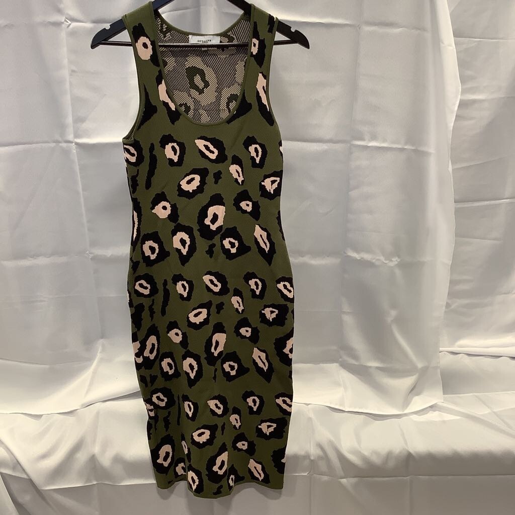 John & Jenn Womens Maurice Bodycon Dress Green Leopard Print Stretch Scoop  M | eBay