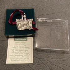 Vintage Christmas Longaberger Ornament Pewter Candle Basket Tie On 1981