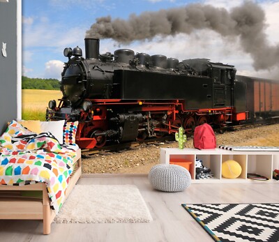 3D Train Smoke G1025 Transport Wallpaper Mural Self-adhesive Removable Honey