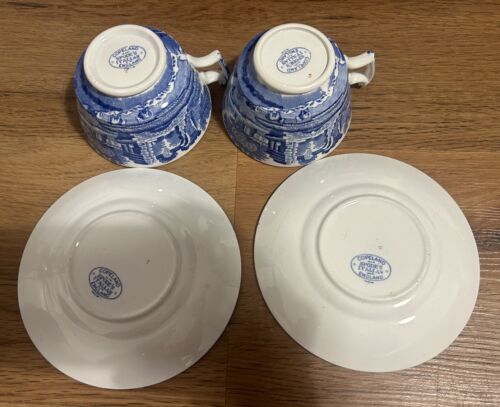 Copeland Spode Blue Italian Design Pair Cups And Saucers Ex Con - Picture 5 of 5