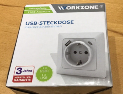 USB-Steckdose 230V: 1 X USB C, 1 X USB, Workzone; NEU vers. OVP