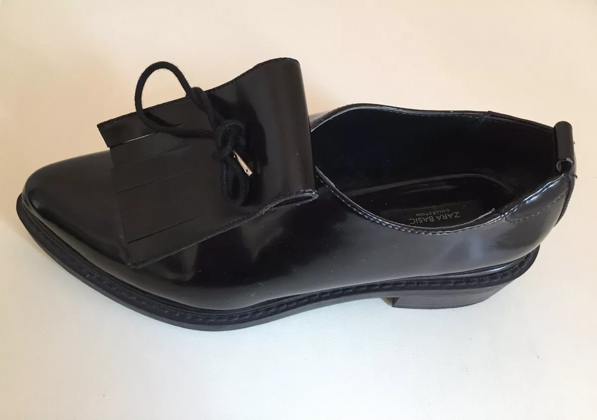 WOMEN S SHOES FLAT ZARA BASIC WOMEN BLACK PATENT LEATHER SHOES SIZE UK 38