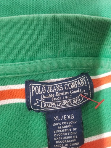 VTG Polo Jeans Company Ralph Lauren Polo Shirt Mens XL Orange & Green Striped - Picture 8 of 9