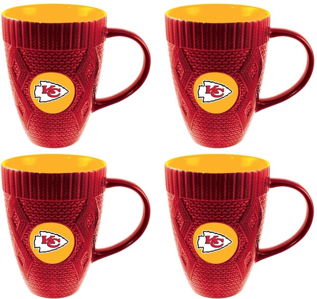 4 NFL Kansas City Chiefs Football Ceramic Coffee Mugs Drink Cups 16oz