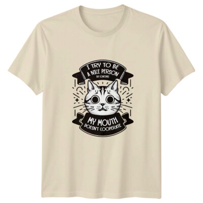 Lustige Grafik Wortspiel T-Shirt Katze ich versuche eine nette Person zu sein