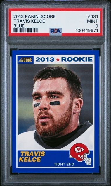 2013 Panini Score Travis Kelce Blue #431 PSA 9 Mint Kansas City Chief Legend !