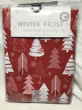 TABLECLOTH PEVA FLANNELBACK 52 X 52 TREES SNOW RED WHITE 100 PEVA P;ASTIC NIP