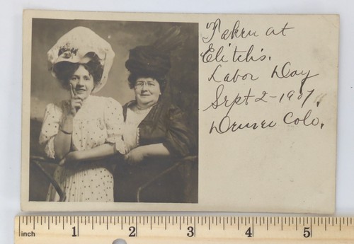 Antique RPPC Real Photo Postcard Women Hats Smile Denver CO Elitch Gardens 1907 - Picture 2 of 6