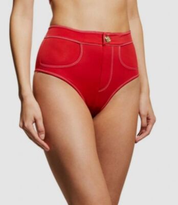 $179 Oye Women's Red Lavinia High-Waist Bikini Bottom Swimwear Size Small