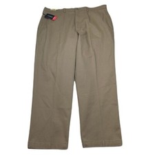 Roundtree  Yorke Twill Pants Mens 40x30 Tan Flat Front Wrinkle Resistant NEW