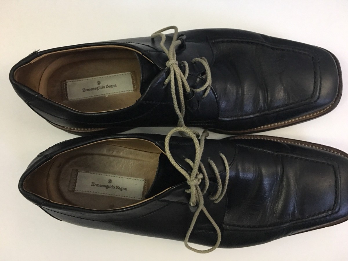 Ermenegildo Zegna Shoes Mens Size 10 Black Leather Derby Dress Square Toe ZEGNA Men main image 2