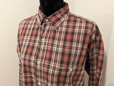 HANDSOME BILLS KHAKIS Brown Orange Plaid shirt LARGE L Cut Sewn Made in USA