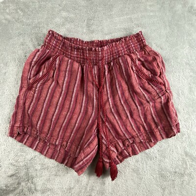 Briggs Shorts Women Small 24x4 Red Striped Linen Blend Elastic