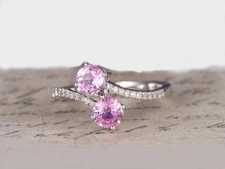 2.18ct Pink Round Lab Created Engagement 14K White Gold Over Two Stone Ring