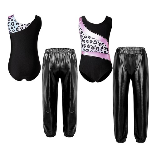 Kids Girl's Bodysuit Round Neck Sports Suit Competition Jumpsuit And Trousers - Picture 41 of 97