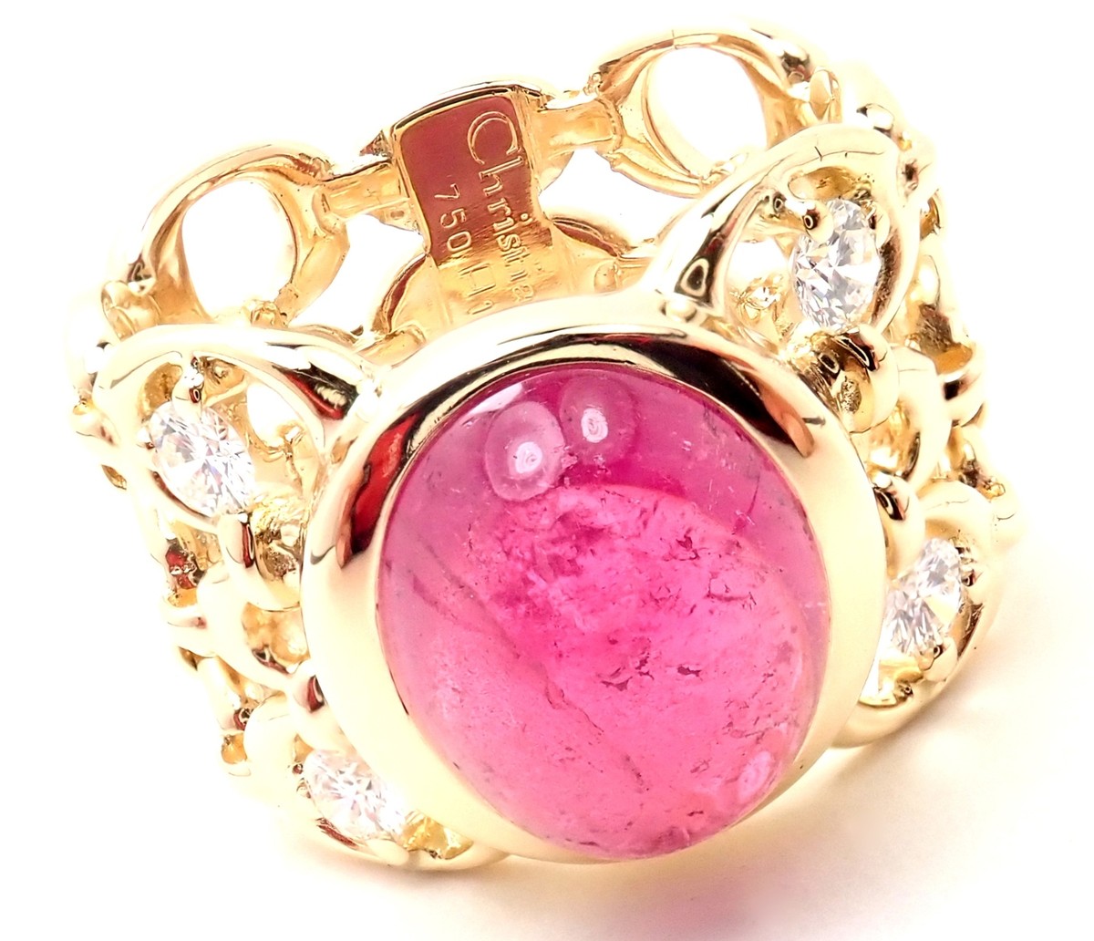 Authentic Christian Dior 18k Yellow Gold Diamond Large Pink 
