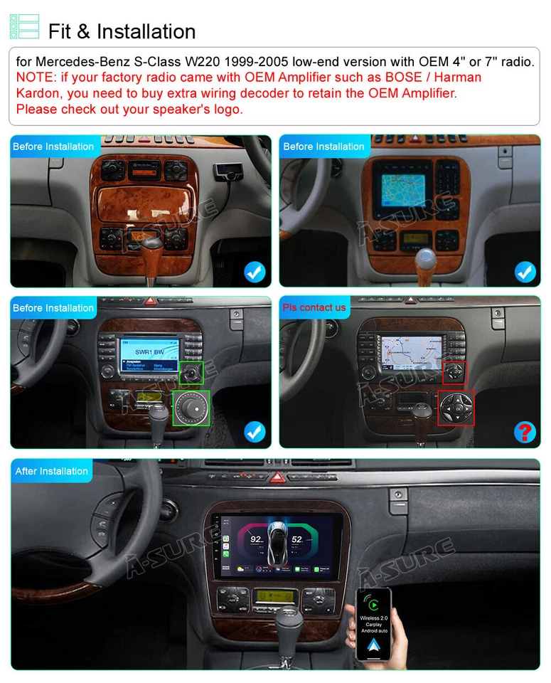 64G For Mercedes-Benz S-Class W220 1998-2005 Android 14 Car Radio GPS Stereo DSP - Image 2 of 4