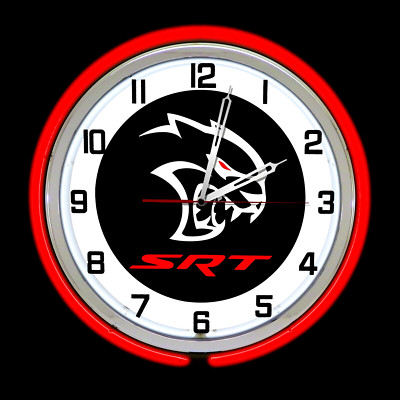 19'' Dodge SRT Hellcat Sign Red Eye Double Neon Clock Charger Challenger