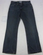 BULLHEAD Men's Blue Jeans W32 L32 "Loma Bootcut" Distressed Grinds Sanded Flare