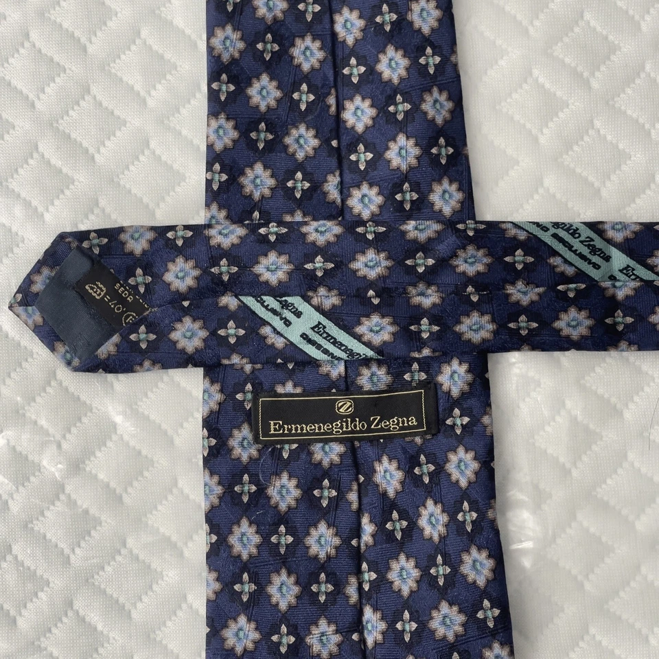 Ermenegildo zegna Navy Floral Silk Tie suit necktie italy made luxury accessory - Image 4 of 4