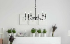 Chandelier 6 Light Fixture Black Farmhouse French Country Ceiling Lighting 30"