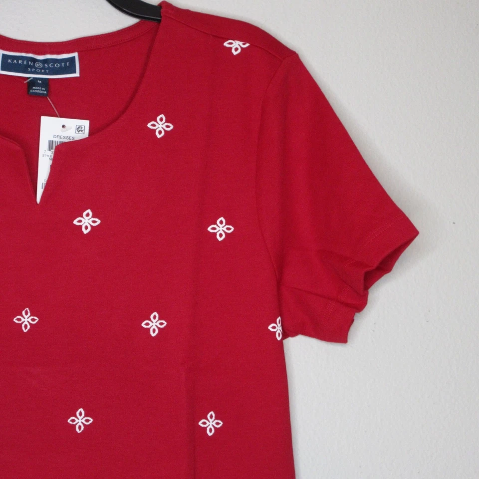 Vestido midi floral bordado manga corta rojo Amore Karen Scott para mujer M B40 Foto 4 de 4