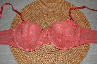Adore Me orange Underwire Padded Insert Push Up Balconette Bra Size 32DD EUC