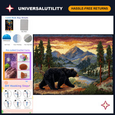 DIY Latch Hook Rug Kit - Black Bear  Mountains Design, 52x38cm, Craft Project