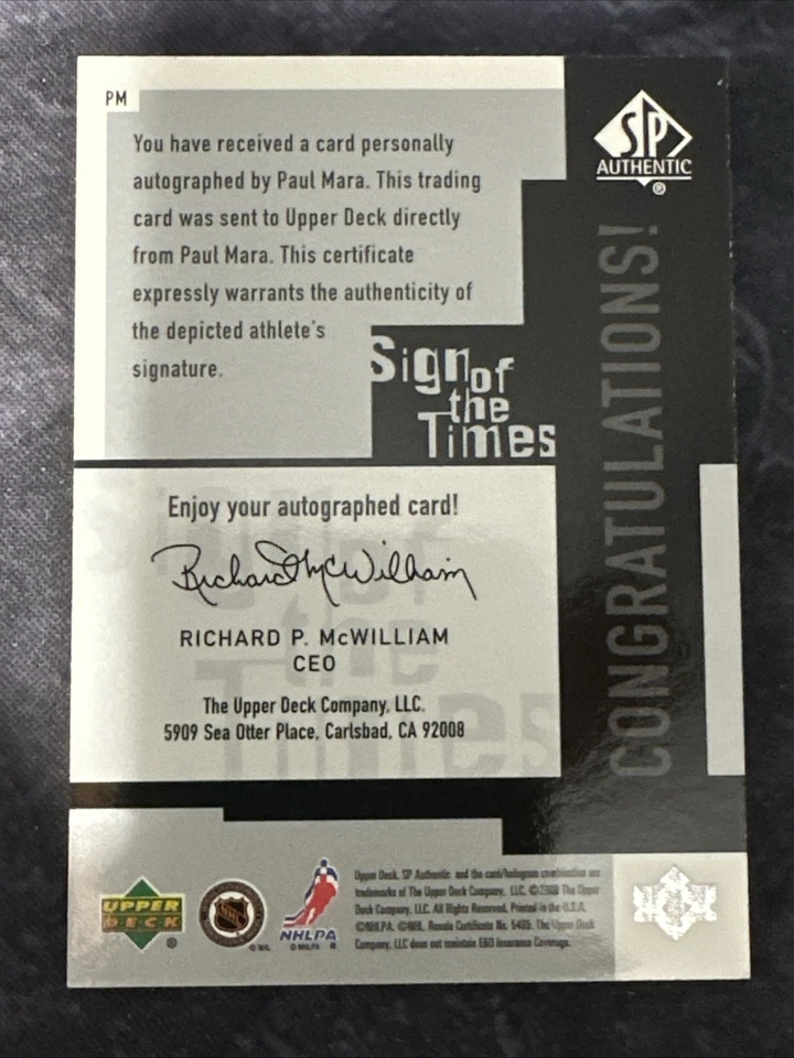 1999-00 SP Authentic Sign Of The Times PM Paul Mara Tampa Bay Lightning - Image 2 of 2