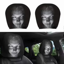 2pcs Funny Ghost Face Headrest Covers - Elastic Washable Auto Seat Protectors