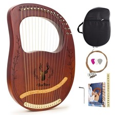 VivaMaxx Lyre Harp Wood Brown Lightweight with Accessories  Carrying Case