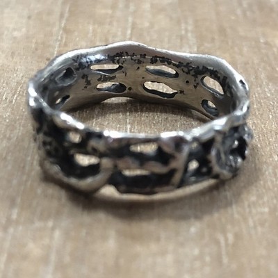 Vintage Handmade Sterling Silver Ring Artisan Crafted 1960s 1970s   Size 9   6g