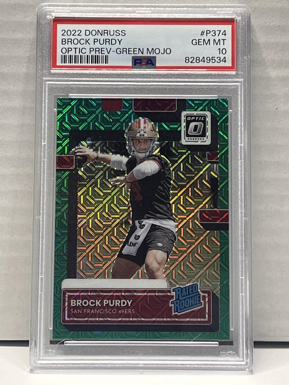 Brock Purdy Panini Donruss #P374 Preview Green Mojo Optic