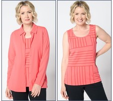 Sport Savvy Women's Top Sz L Tossed Stripe Button Front Tank Set Pink A655185