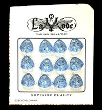 12 Ice Blue Glass Triangle Vintage Buttons on Original LaMode Store Card 30's
