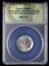 1932 S Dan Carr Token Buffalo Nickel Overstrike on USA 1913-1938 5c ANACS MS70