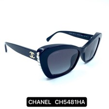 CHANEL Sunglasses Black Asian Fit Coco Mark Faux Pearl Made in Italy Women's