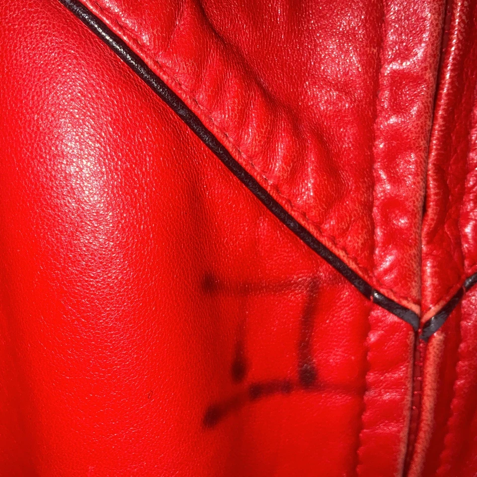 Casaco de couro vermelho pele marrom vison vintage tosquiado reversível grande bombardeiro  - Imagem 3 de 4