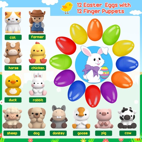 12 PCS Easter Eggs with Finger Puppets, Easter Basket Stuffers with Toys insi... - Picture 3 of 7